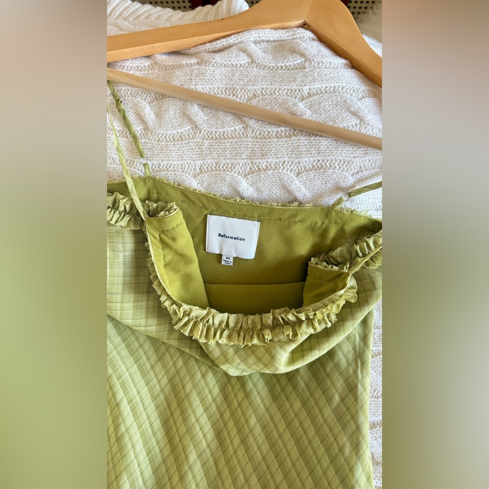 Reformation Imara Dress In Green Check, brand new without tags, never worn. - Picture 11 of 13